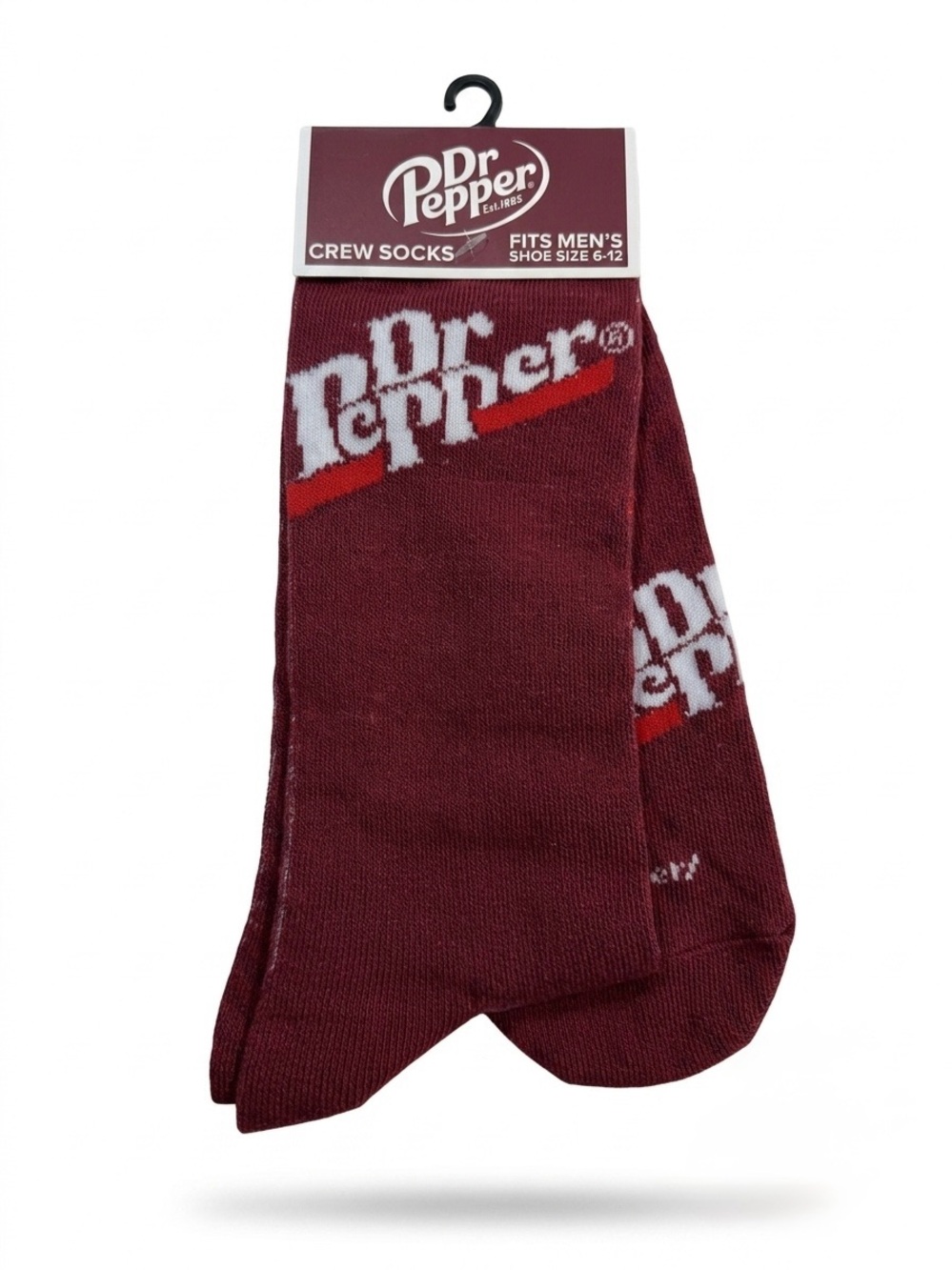 NWT Dr Pepper Men’s Crew Socks Size 6-12 Classic Logo Maroon